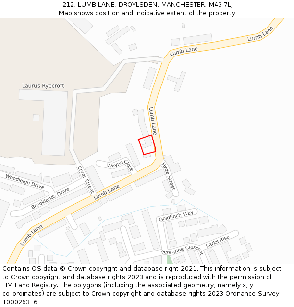 212, LUMB LANE, DROYLSDEN, MANCHESTER, M43 7LJ: Location map and indicative extent of plot