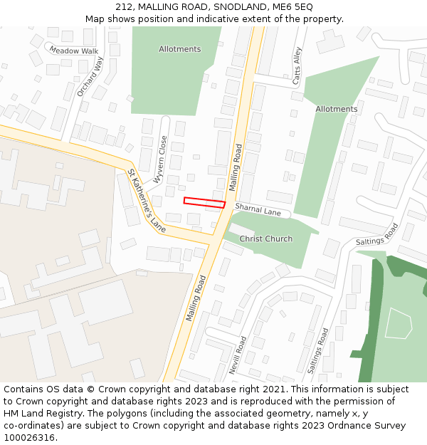 212, MALLING ROAD, SNODLAND, ME6 5EQ: Location map and indicative extent of plot