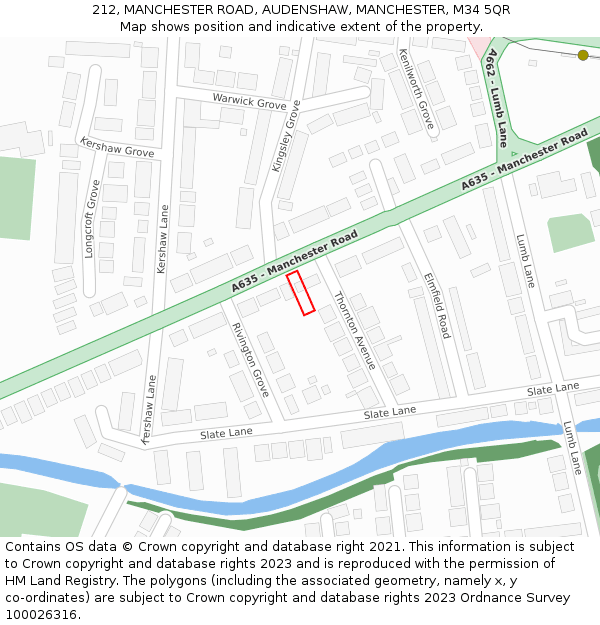 212, MANCHESTER ROAD, AUDENSHAW, MANCHESTER, M34 5QR: Location map and indicative extent of plot