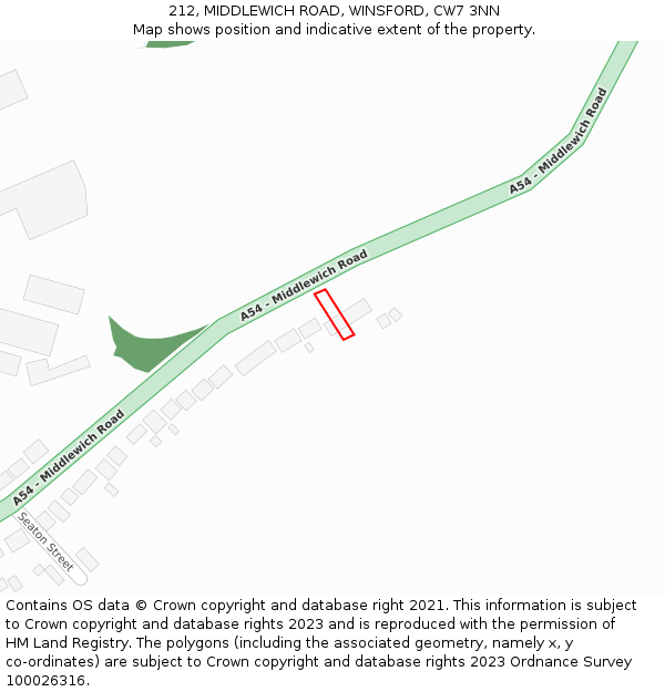 212, MIDDLEWICH ROAD, WINSFORD, CW7 3NN: Location map and indicative extent of plot