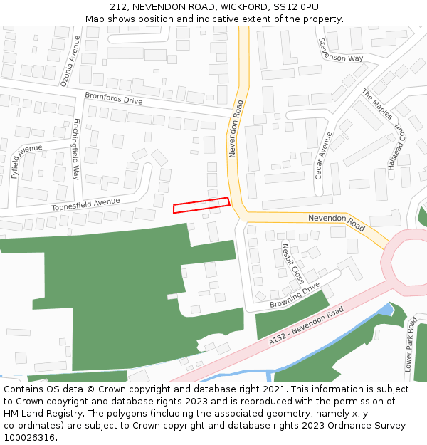 212, NEVENDON ROAD, WICKFORD, SS12 0PU: Location map and indicative extent of plot