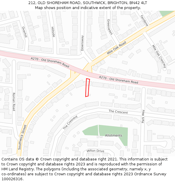 212, OLD SHOREHAM ROAD, SOUTHWICK, BRIGHTON, BN42 4LT: Location map and indicative extent of plot