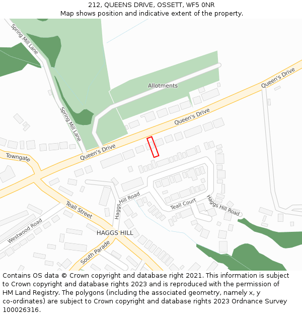 212, QUEENS DRIVE, OSSETT, WF5 0NR: Location map and indicative extent of plot