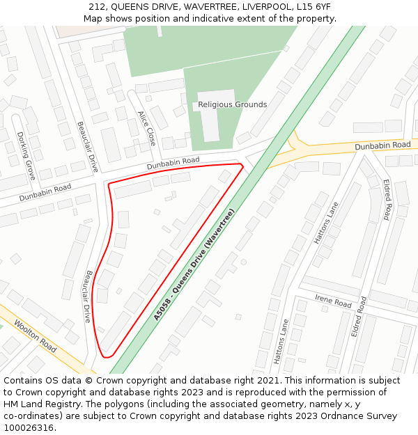 212, QUEENS DRIVE, WAVERTREE, LIVERPOOL, L15 6YF: Location map and indicative extent of plot