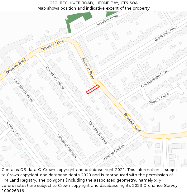 212, RECULVER ROAD, HERNE BAY, CT6 6QA: Location map and indicative extent of plot