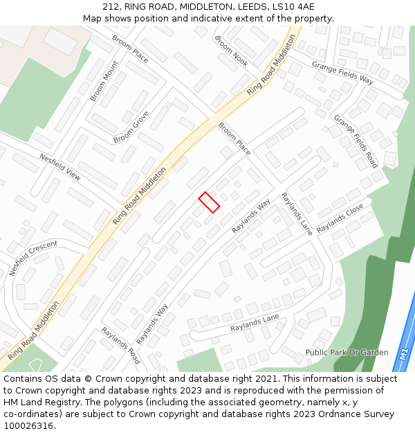 212, RING ROAD, MIDDLETON, LEEDS, LS10 4AE: Location map and indicative extent of plot