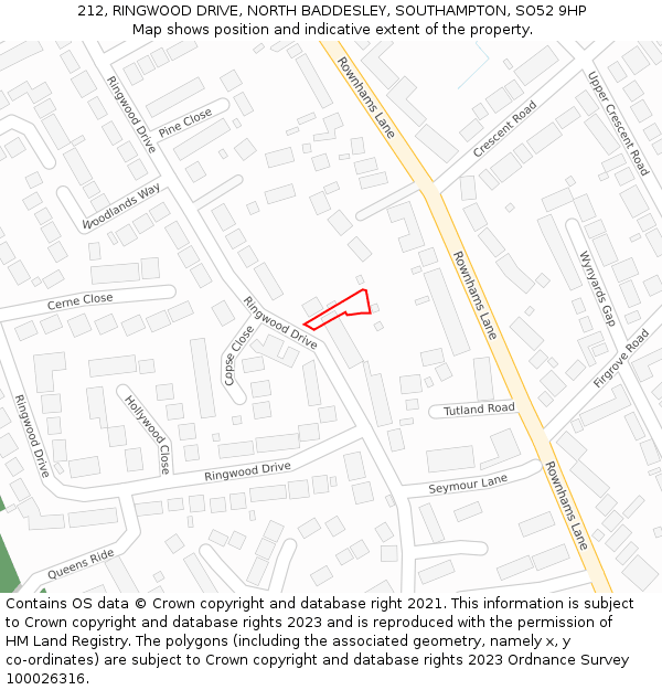 212, RINGWOOD DRIVE, NORTH BADDESLEY, SOUTHAMPTON, SO52 9HP: Location map and indicative extent of plot