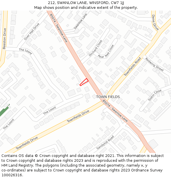 212, SWANLOW LANE, WINSFORD, CW7 1JJ: Location map and indicative extent of plot