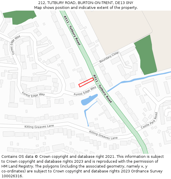 212, TUTBURY ROAD, BURTON-ON-TRENT, DE13 0NY: Location map and indicative extent of plot