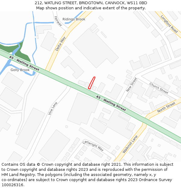 212, WATLING STREET, BRIDGTOWN, CANNOCK, WS11 0BD: Location map and indicative extent of plot