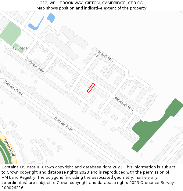 212, WELLBROOK WAY, GIRTON, CAMBRIDGE, CB3 0GJ: Location map and indicative extent of plot