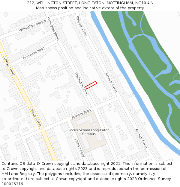 212, WELLINGTON STREET, LONG EATON, NOTTINGHAM, NG10 4JN: Location map and indicative extent of plot