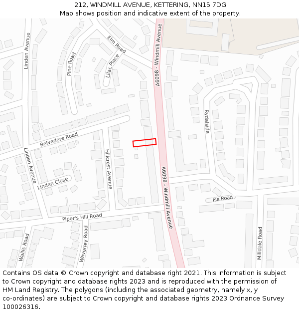 212, WINDMILL AVENUE, KETTERING, NN15 7DG: Location map and indicative extent of plot