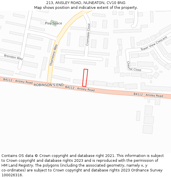 213, ANSLEY ROAD, NUNEATON, CV10 8NG: Location map and indicative extent of plot