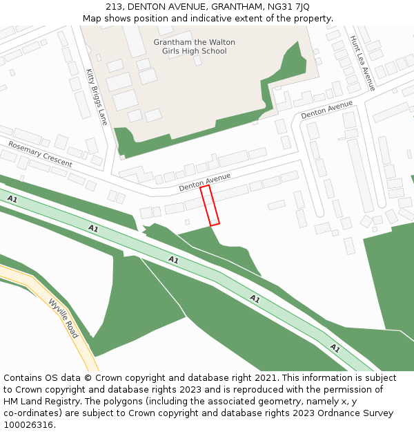 213, DENTON AVENUE, GRANTHAM, NG31 7JQ: Location map and indicative extent of plot