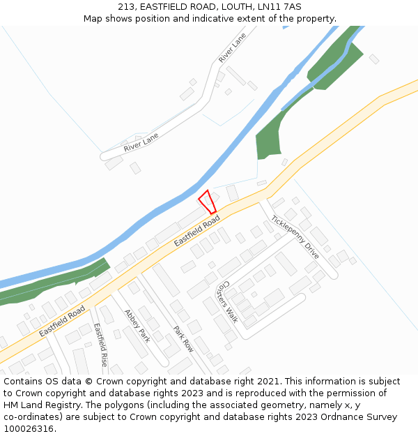 213, EASTFIELD ROAD, LOUTH, LN11 7AS: Location map and indicative extent of plot