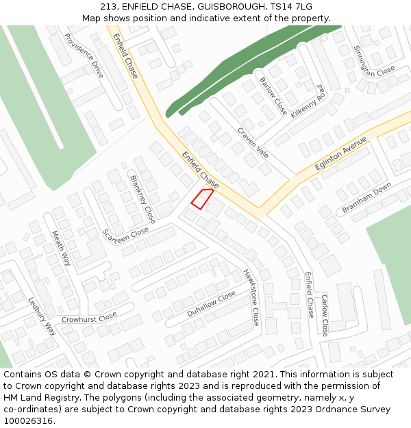 213, ENFIELD CHASE, GUISBOROUGH, TS14 7LG: Location map and indicative extent of plot