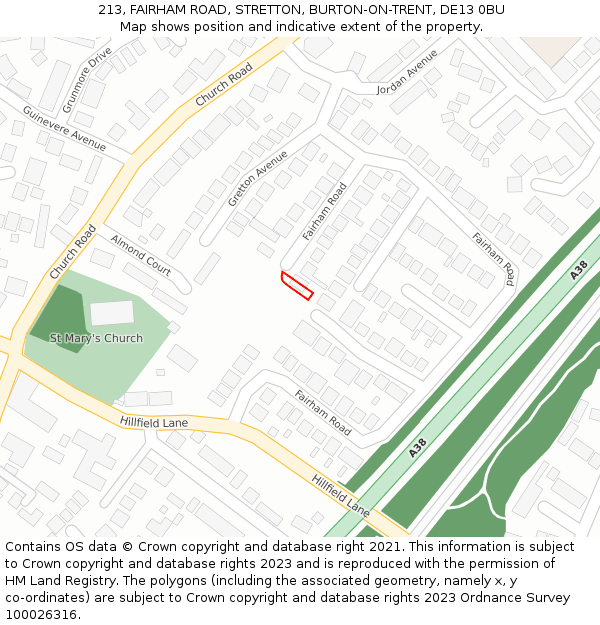 213, FAIRHAM ROAD, STRETTON, BURTON-ON-TRENT, DE13 0BU: Location map and indicative extent of plot