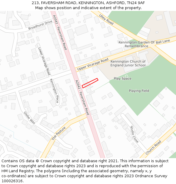 213, FAVERSHAM ROAD, KENNINGTON, ASHFORD, TN24 9AF: Location map and indicative extent of plot