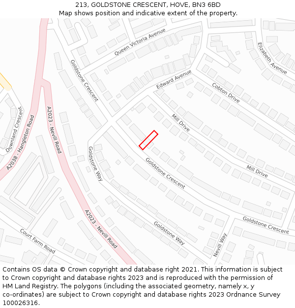 213, GOLDSTONE CRESCENT, HOVE, BN3 6BD: Location map and indicative extent of plot