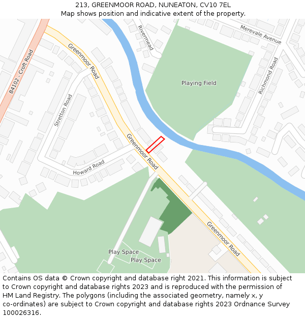 213, GREENMOOR ROAD, NUNEATON, CV10 7EL: Location map and indicative extent of plot