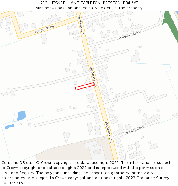 213, HESKETH LANE, TARLETON, PRESTON, PR4 6AT: Location map and indicative extent of plot