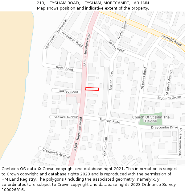 213, HEYSHAM ROAD, HEYSHAM, MORECAMBE, LA3 1NN: Location map and indicative extent of plot