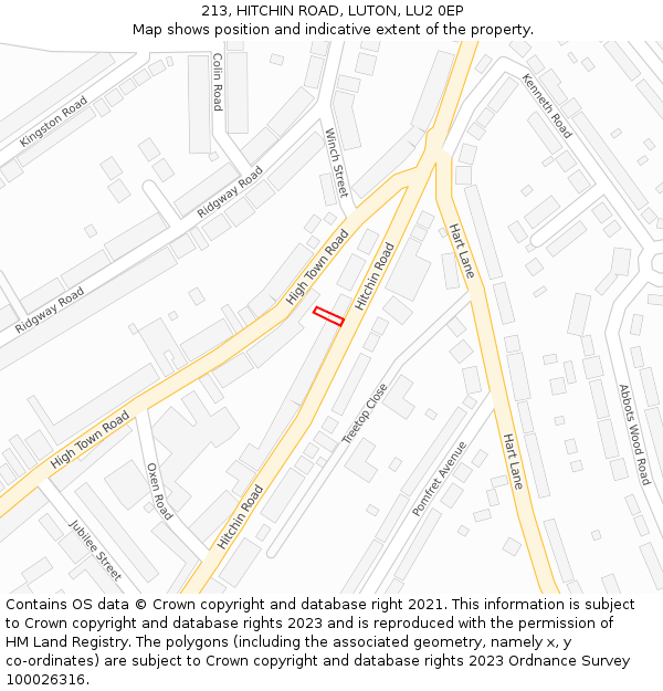 213, HITCHIN ROAD, LUTON, LU2 0EP: Location map and indicative extent of plot