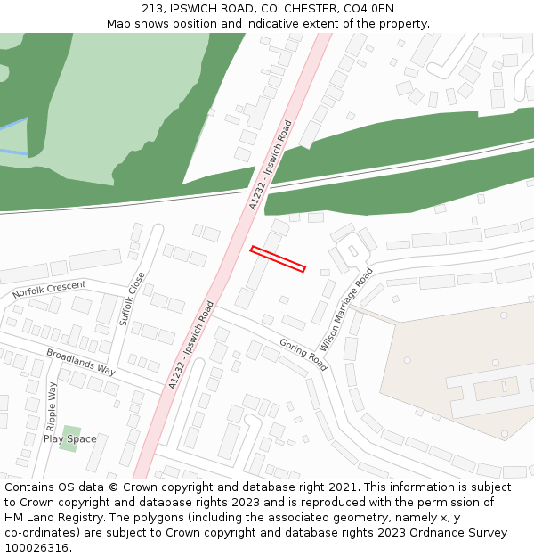 213, IPSWICH ROAD, COLCHESTER, CO4 0EN: Location map and indicative extent of plot