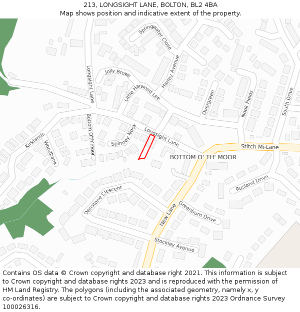 213, LONGSIGHT LANE, BOLTON, BL2 4BA: Location map and indicative extent of plot