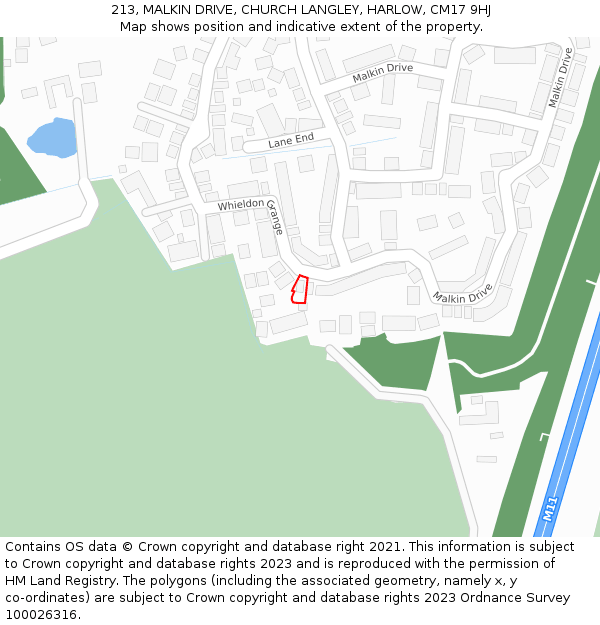 213, MALKIN DRIVE, CHURCH LANGLEY, HARLOW, CM17 9HJ: Location map and indicative extent of plot