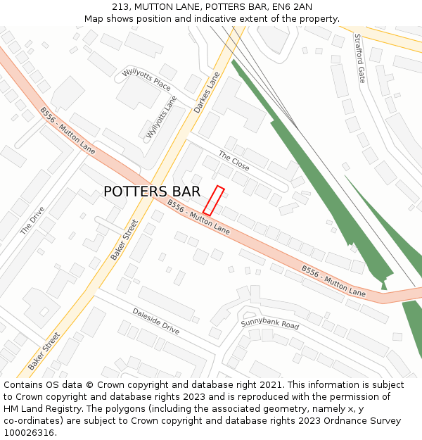 213, MUTTON LANE, POTTERS BAR, EN6 2AN: Location map and indicative extent of plot