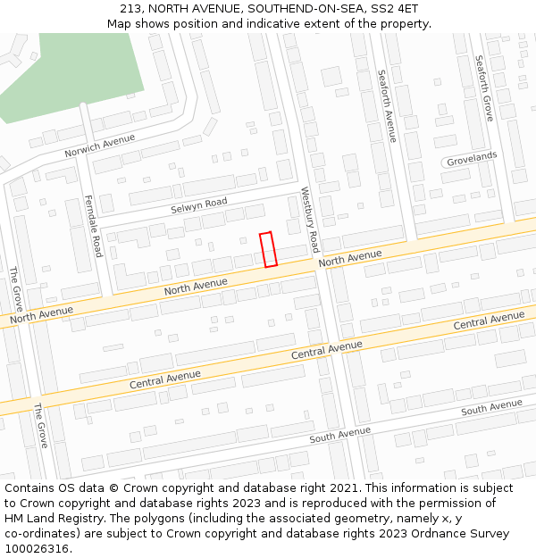 213, NORTH AVENUE, SOUTHEND-ON-SEA, SS2 4ET: Location map and indicative extent of plot