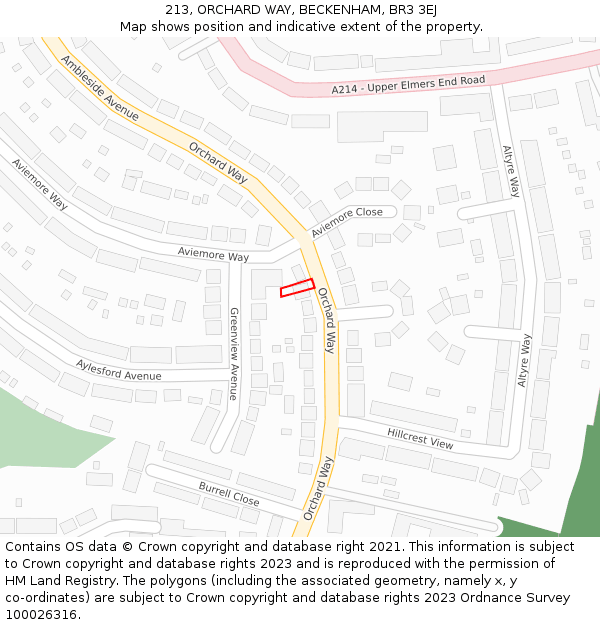 213, ORCHARD WAY, BECKENHAM, BR3 3EJ: Location map and indicative extent of plot