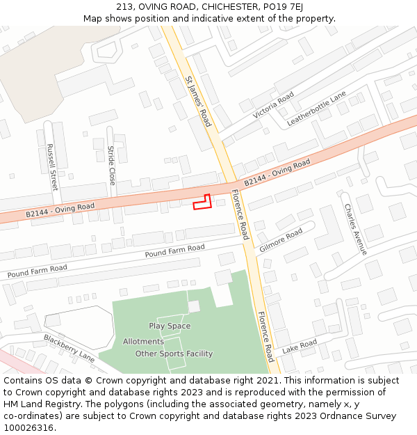 213, OVING ROAD, CHICHESTER, PO19 7EJ: Location map and indicative extent of plot