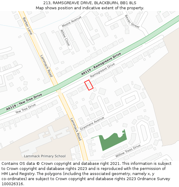 213, RAMSGREAVE DRIVE, BLACKBURN, BB1 8LS: Location map and indicative extent of plot