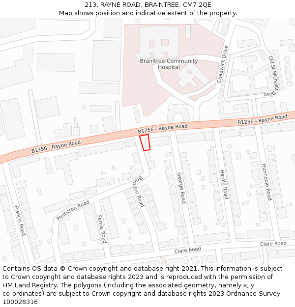 213, RAYNE ROAD, BRAINTREE, CM7 2QE: Location map and indicative extent of plot