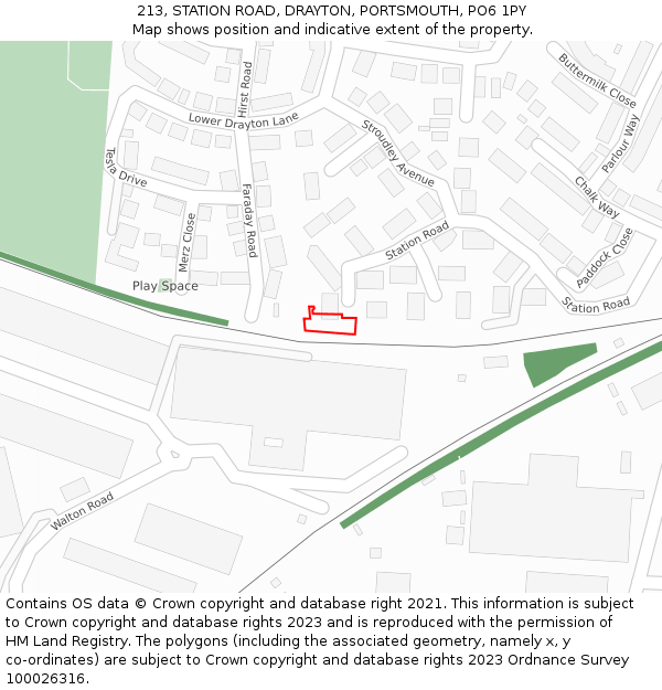 213, STATION ROAD, DRAYTON, PORTSMOUTH, PO6 1PY: Location map and indicative extent of plot