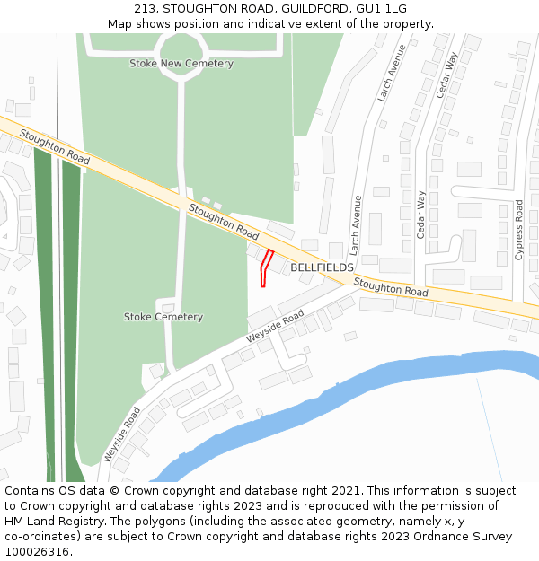 213, STOUGHTON ROAD, GUILDFORD, GU1 1LG: Location map and indicative extent of plot