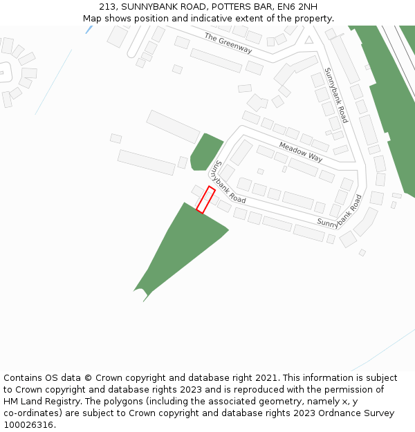 213, SUNNYBANK ROAD, POTTERS BAR, EN6 2NH: Location map and indicative extent of plot