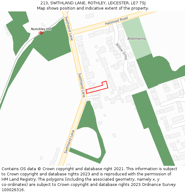 213, SWITHLAND LANE, ROTHLEY, LEICESTER, LE7 7SJ: Location map and indicative extent of plot