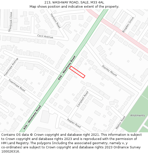 213, WASHWAY ROAD, SALE, M33 4AL: Location map and indicative extent of plot