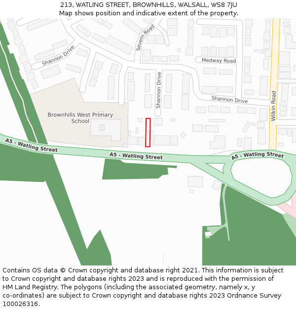 213, WATLING STREET, BROWNHILLS, WALSALL, WS8 7JU: Location map and indicative extent of plot