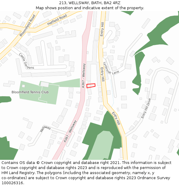 213, WELLSWAY, BATH, BA2 4RZ: Location map and indicative extent of plot