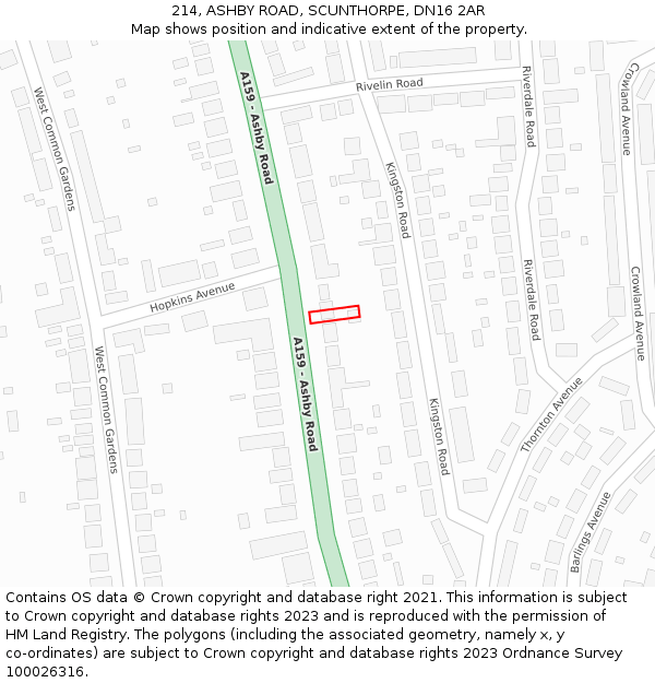 214, ASHBY ROAD, SCUNTHORPE, DN16 2AR: Location map and indicative extent of plot