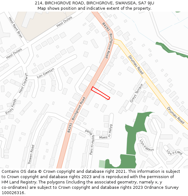 214, BIRCHGROVE ROAD, BIRCHGROVE, SWANSEA, SA7 9JU: Location map and indicative extent of plot
