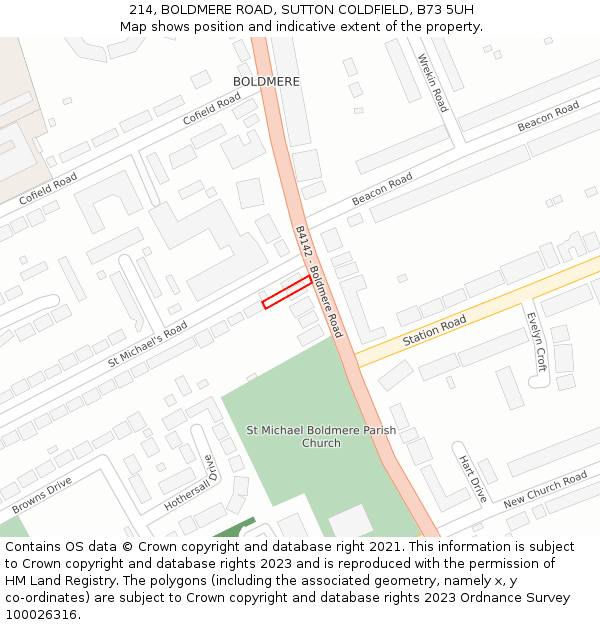 214, BOLDMERE ROAD, SUTTON COLDFIELD, B73 5UH: Location map and indicative extent of plot