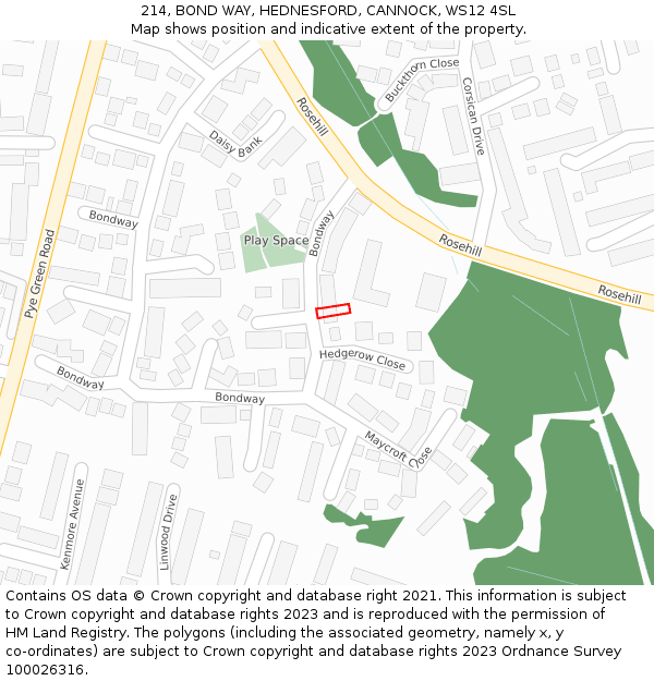 214, BOND WAY, HEDNESFORD, CANNOCK, WS12 4SL: Location map and indicative extent of plot