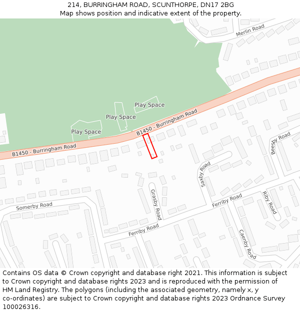214, BURRINGHAM ROAD, SCUNTHORPE, DN17 2BG: Location map and indicative extent of plot