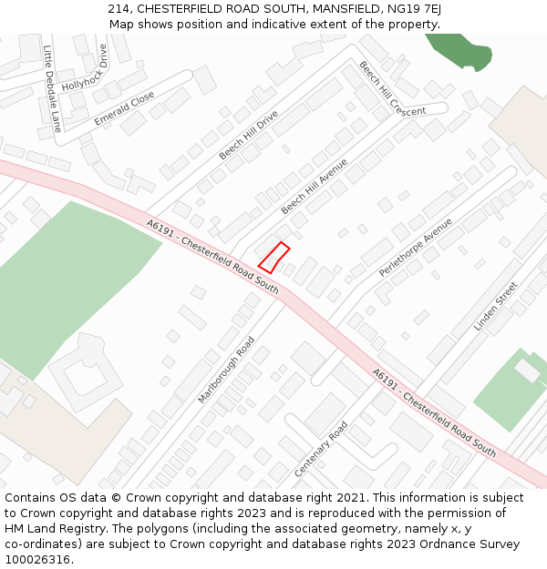 214, CHESTERFIELD ROAD SOUTH, MANSFIELD, NG19 7EJ: Location map and indicative extent of plot